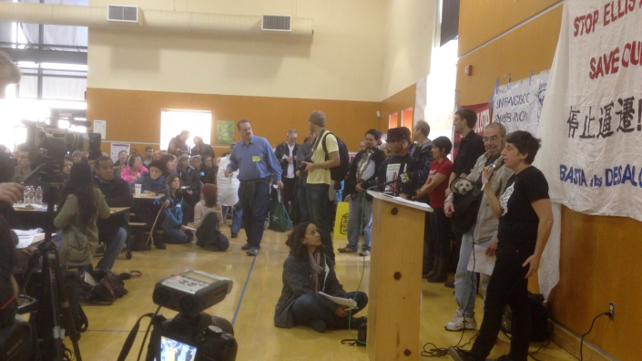 Sally Short speaks to the audience at the City Wide tenant convention in SF on Feb 8, 2014.